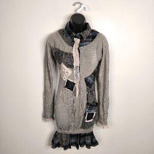 Luxuria Y2K Dark Academia Punk Lagenlook Patchwork Boho Wool Sweater Dress S